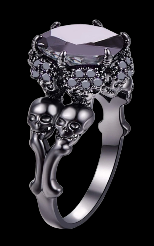 Black crystal skull ring