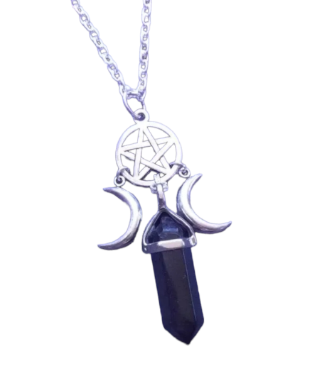 Crystal triple moon pentagram necklace
