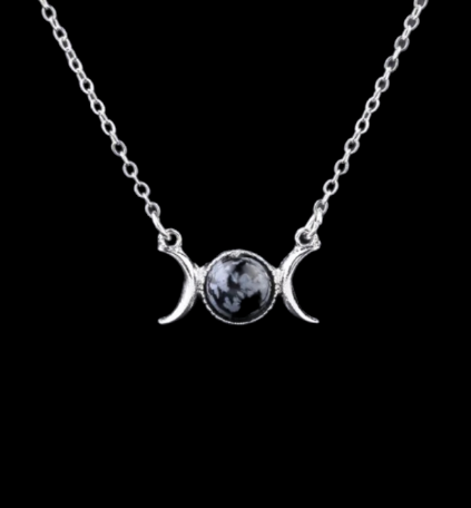 Snowflake obsidian triple moon necklace