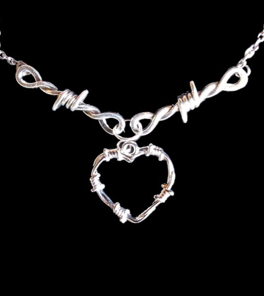Barbed wire heart necklace