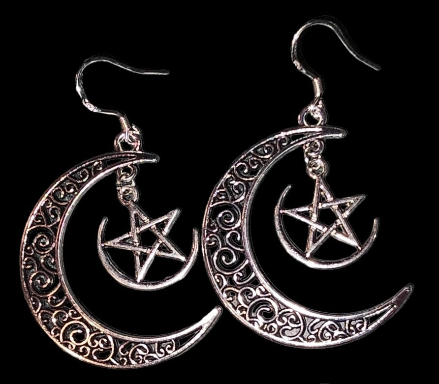 Moon pentagram earrings